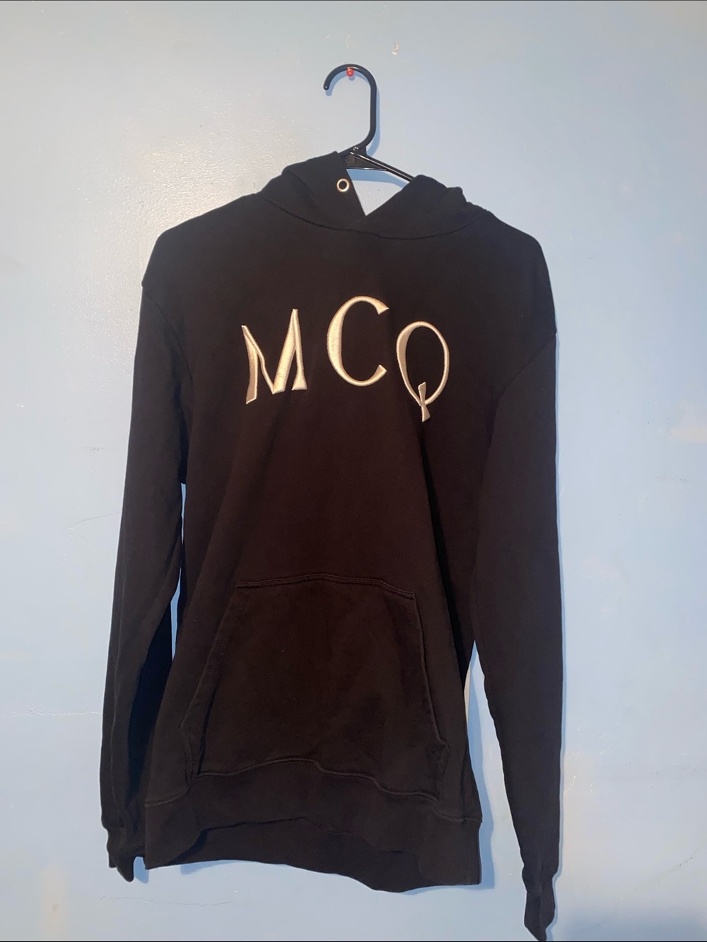 McQ by Alexander McQueen Black Crewneck Hoodie with White Logo